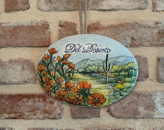Italian Hanging ceramic plaque with writing, personalized tiles with handwritten names and phrases, personalized gift for the home