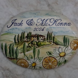 Italian Ceramic Tiles with Name, custom, Hand Painted, for hanging on wall. Personalized House Number sign, Home Decor Gift.