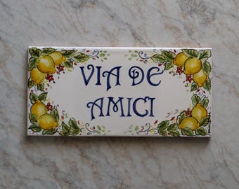personalized tile italian ceramic lemon lemons Amalfi Coast style. House number name plates.