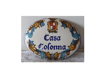 Personalized gift: italian ceramic tile to hang. Wall decoratione for welcome name home tiles. Custom address plaque, kitchen gifts.