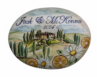 Piastrella di ceramica italiana con nomi, da appendere, dipinta a mano, piastrelle personalizzate con numero civico, regalo per la casa.