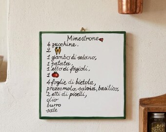 Handwritten recipe on Italian ceramic tile, personalized family recipes, customizable gift to hang on the kitchen wall, handmade in Italy
