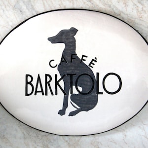 personalized italian ceramic sign white and black with dog, custom Italy tile hand made hand painted, address plaque painted by hand