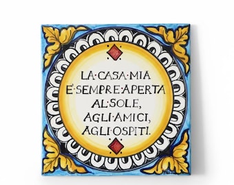 hand painted tile, wall decoration, Italian ceramic decorative tiles, Amalfi Mediterranean style, ancient pottery kitchen  tile.