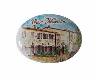 Piastrella di ceramica italiana con nomi, da appendere, dipinta a mano, piastrelle personalizzate con numero civico, regalo per la casa.
