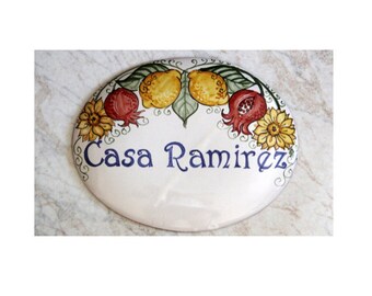 kitchen gift, Italian ceramic family name plate. Personalized Gift idea for home, decorations to hang on the wall. gift idea