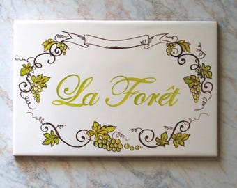 Italian ceramic tile, custom name plate. Kitchen panel gift, hand painted labels country design, mediterranean house name sign.