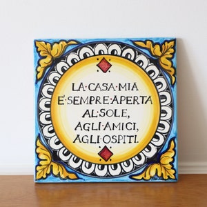hand painted tile, wall decoration, Italian ceramic decorative tiles, Amalfi Mediterranean style, ancient pottery kitchen  tile.