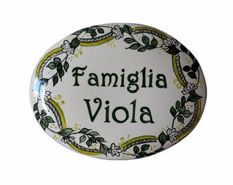 Personalized Italian Ceramic House Number Tile, Hand-Painted Floral Family Name Sign, Custom Door Plaque, New Home Gift