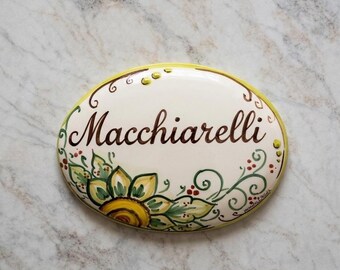 Custom gift; italian ceramic sign customizable with name, numbers, address. Made in Italy pottery Tile: kitchen decor to hang on wall.