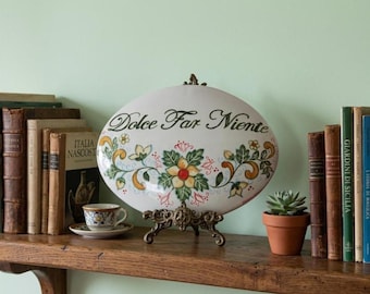 Italian fine ceramics, Custom pottery sign for home with name on a tile. Gift for wedding, birthday or inauguration. Kitchen decoration.