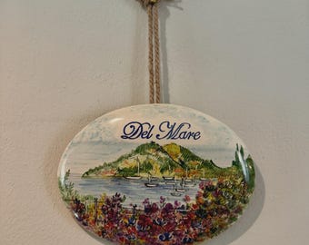 Italian Hanging ceramic plaque with writing, personalized tiles with handwritten names and phrases, personalized gift for the home