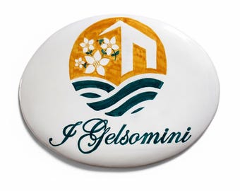 plaques and address signs, hotel farmhouse, guest house, bed and breakfast sign hand painted on italian ceramic tile. Decorative writing