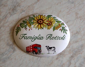 pottery civic numbers, italian ceramics, family name to hang on wall, mediterranean tiles, custom gift, names, numbers, address, door plate