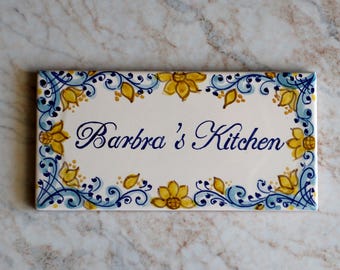 italian ceramic address tile, personalized sign civic number, home plate, ceramics names tiles, customizable gift for home