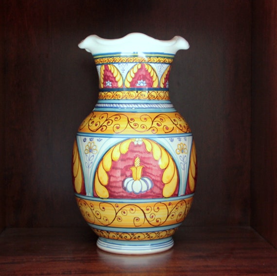 Red Italian Ceramic Vase For Flowers Large Vases Centrepiece Etsy