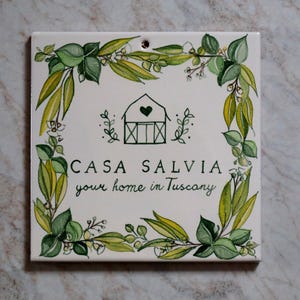 italian ceramic tile with name, custom pottery tiles to hang, customized gift for home, sign made in Italy handmade with name and numbers