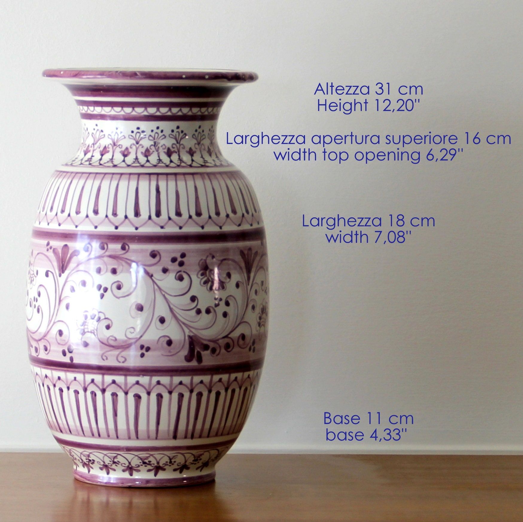 Large Ceramic Flower Vase White And Bordeaux Hand Painted In