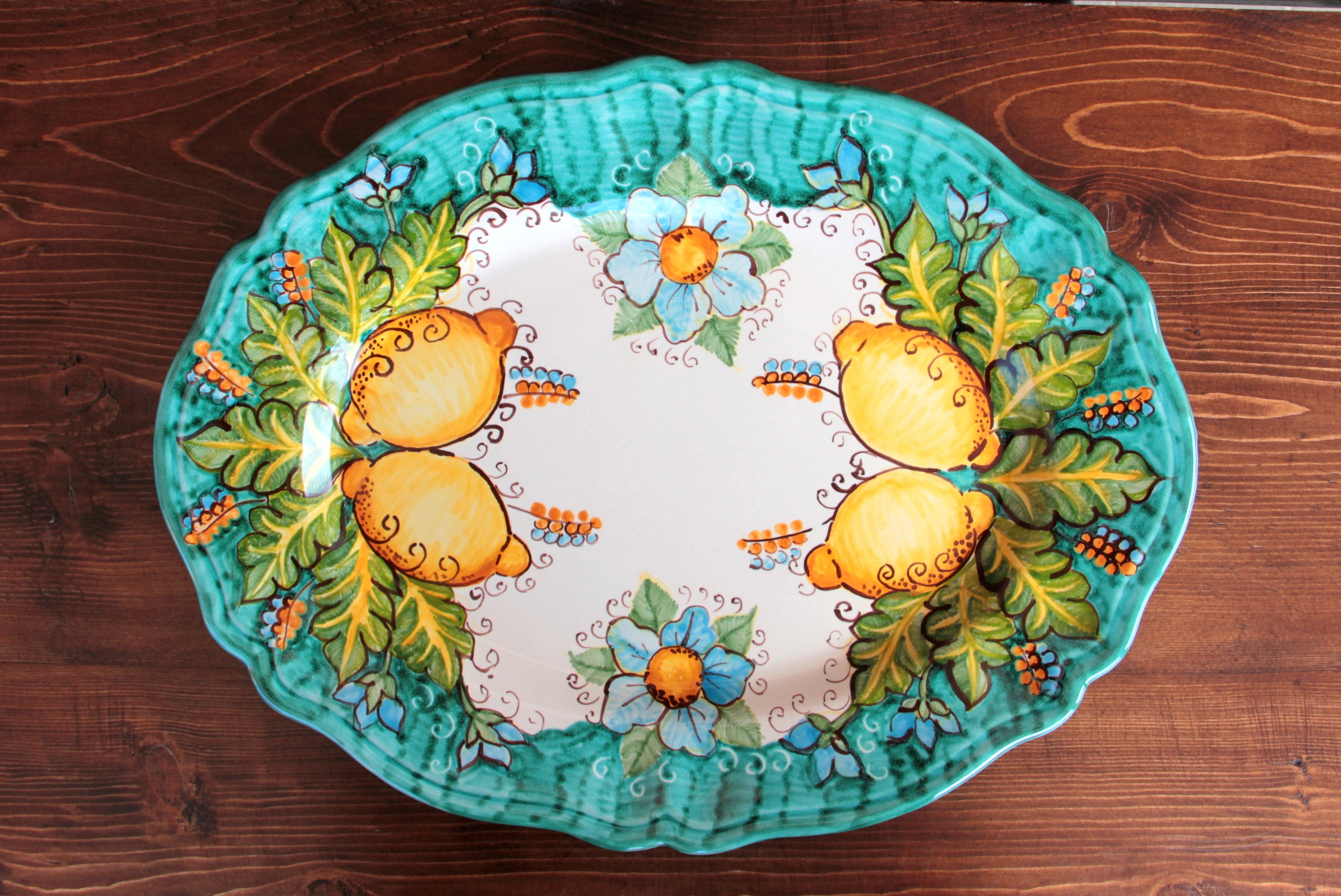 Italian ceramic blue plate with lemons Italy pottery gren Etsy
