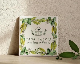 italian ceramic tile with name, custom pottery tiles to hang, customized gift for home, sign made in Italy handmade with name and numbers