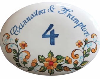 Custom ceramic tile, italian pottery sign. Welcome home signs, mexican talavera. Rustic country decor, Hand written hand made in Italy.