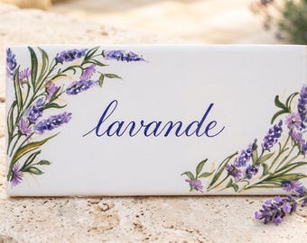 Personalized gift: Hand-painted Italian ceramic house address plaque with levande. Kitchen or garden decoration.