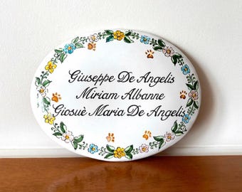 pottery civic numbers, italian ceramics, family name to hang on wall, mediterranean tiles, custom gift, names, numbers, address, door plate