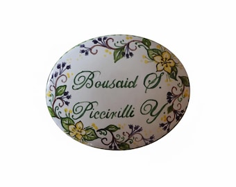 Personalized Hand-Painted Ceramic Oval Plaque | Name Sign for Front Door | Sardinian Majolica Wall Decoration