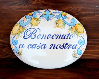 Amalfi Coast travel gift, summer in Ravello, ceramic tiles painted with Amalfi sfusato lemon, painted lemon garden