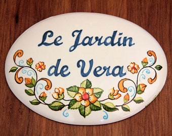 house name tile, a plate with numbers and names, custom sign to hand in Italian ceramic. Home gifts kitchen gift, handpainted made in Italy