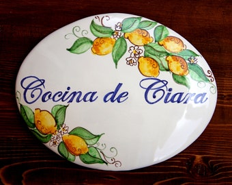 Italian lemons Ceramic tile, Italy house number plaque. Lemon address plaque, Italian address sign. Outdoor plaque, villa signs. custom gift