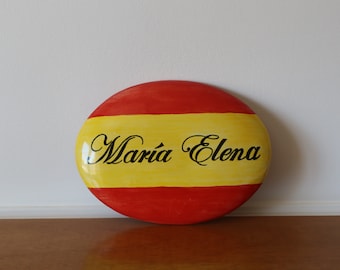 Personalized gift: italian ceramic tile to hang. Wall decoratione for welcome name home tiles. Custom address plaque, kitchen gifts.