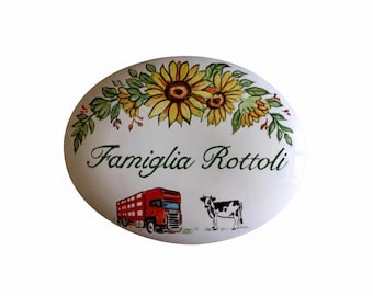 pottery civic numbers, italian ceramics, family name to hang on wall, mediterranean tiles, custom gift, names, numbers, address, door plate