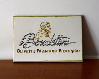 italian ceramic tile business sign hand painted, personalized gift shop, custom art gift, hand made and painted in Italy, sign tiles