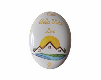 italian ceramic custom tile, name sign for hotel and Bed and breakfast, Italy pottery panel to hang. Personalized inauguration gift