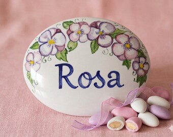 Italian gift; Custom outdoor number sign, ceramic house name tile with blessing. Family welcom home, Italy ceramic art. Kitchen decor.