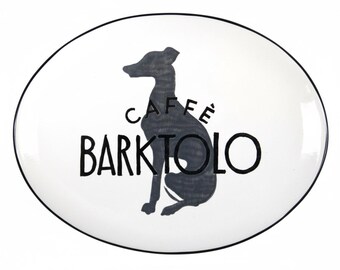 personalized italian ceramic sign white and black with dog, custom Italy tile hand made hand painted, address plaque painted by hand
