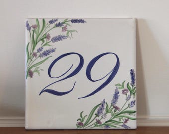 Personalized gift: Hand-painted Italian ceramic house address plaque with roses. Kitchen or garden decoration.