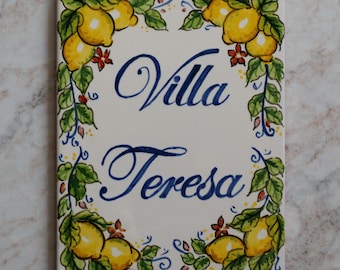 personalized tile italian ceramic lemon lemons Amalfi Coast style. House number name plates.