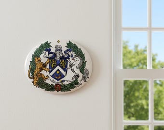 custom gift, Family crest on tile of Italian artistic ceramics, coat of arms personalized hand painted, wall decor art gifts made in Italy
