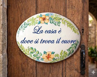 Custom gift; italian ceramic sign customizable with name, numbers, address. Made in Italy pottery Tile: kitchen decor to hang on wall.