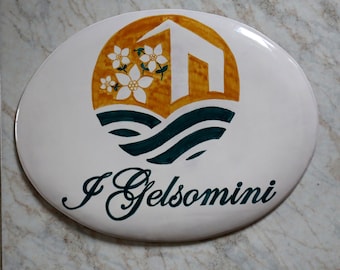 plaques and address signs, hotel farmhouse, guest house, bed and breakfast sign hand painted on italian ceramic tile. Decorative writing