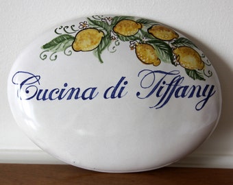 Italian ceramic tile painted with lemons