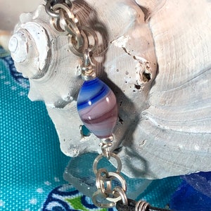 Leather and Chainmaille lampwork bead necklace