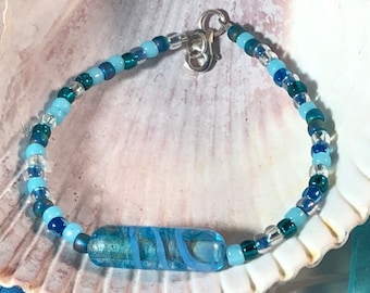 Seafoam grünen und blauen Perlen Lampwork Glas Armband
