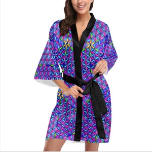 Rainbow Third Eye Flower of Life Kimono Robe Psytrance