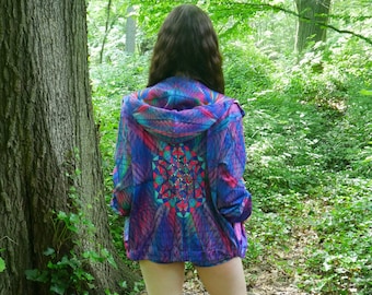 64 Star Tetrahedron Third Eye Sacred Geometry Festival Psychedelic Zip Up Hoodie