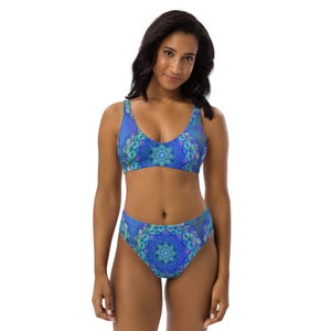 Coded Reptilian Galactic Sacred Geometry Recycled high-waisted bikini
