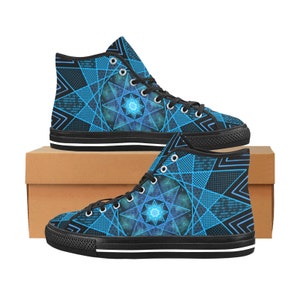 Psychedelic Binary Sacred Geometry Grid Rave High Top Shoe