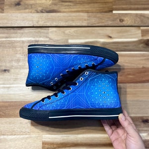 Blue and purple fade 64 Star Tetrahedron Third Eye Sacred Geometry Festival Psychedelic Shoes